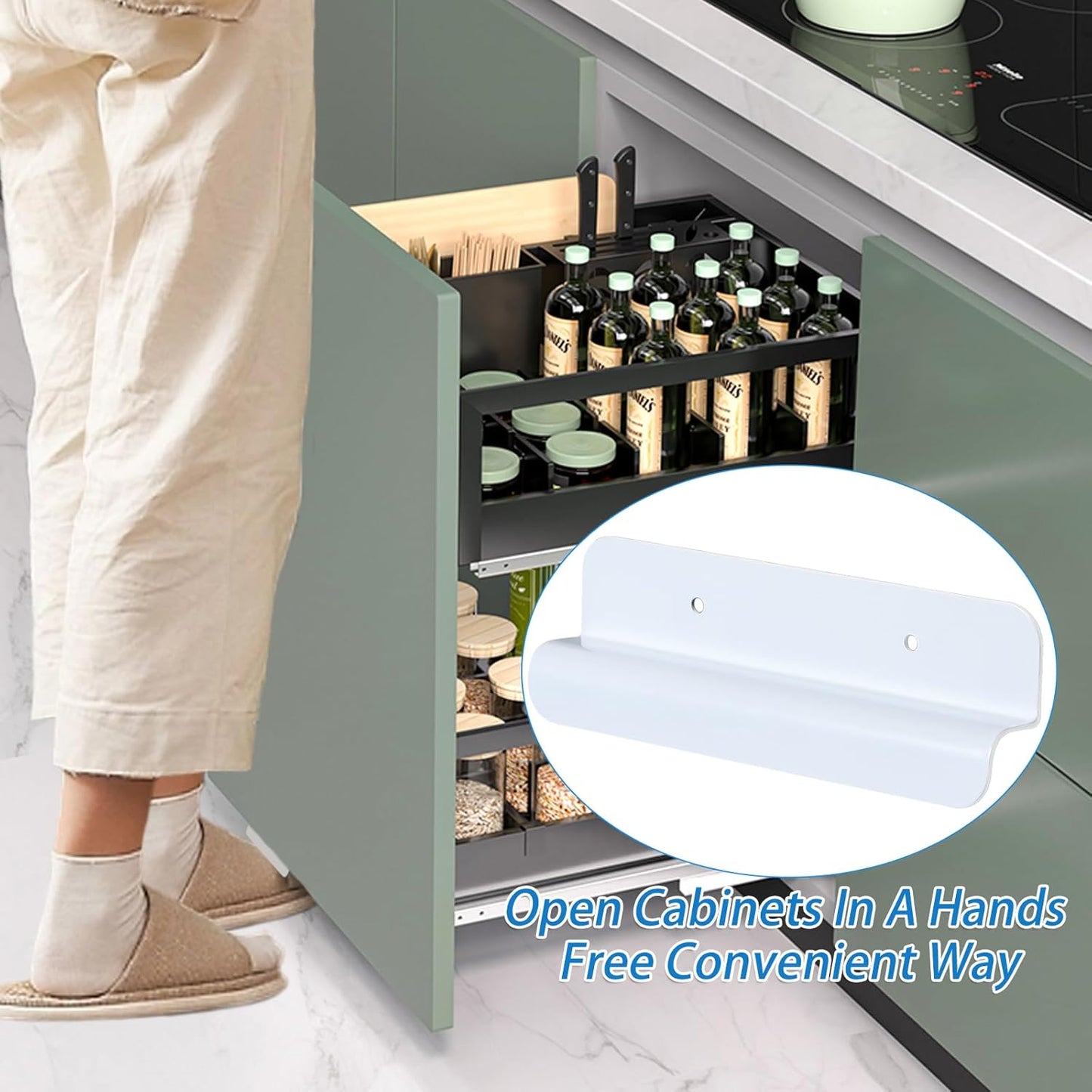 Cabinet Foot Pull for Trash Can - Touchless Handle for Full Overlay Cabinet Door (1Pcs, White)