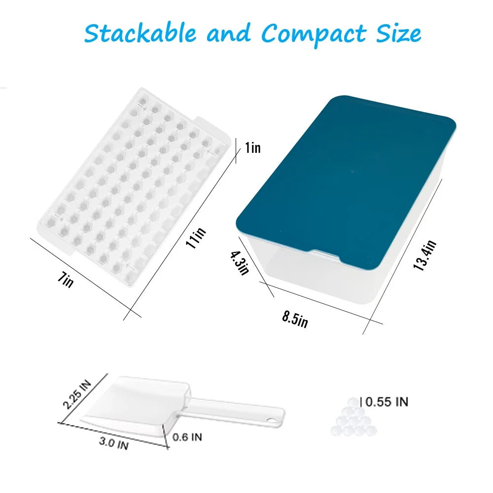 Ice Cube Tray Silicone Bottom with Ice Bin Scoop 308 Pcs Tiny Crushed Ice Cubes Molds for Chilling Drinks Coffee Juice Blue