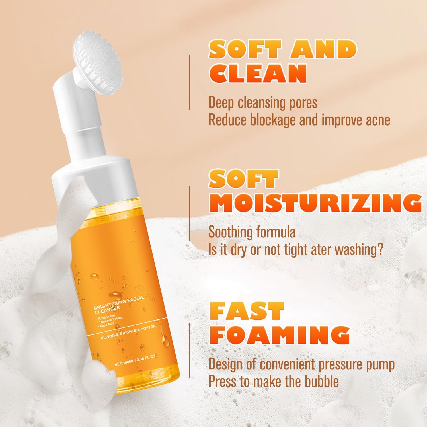 Turmeric Facial Cleanser, Turmeric Face Wash, Tur-Meric Foaming Facialcleanser, Turme-Ric Facial Wash, Turmerics Foaming Cleanser for All Skin Deep Cleaning (2Pcs)