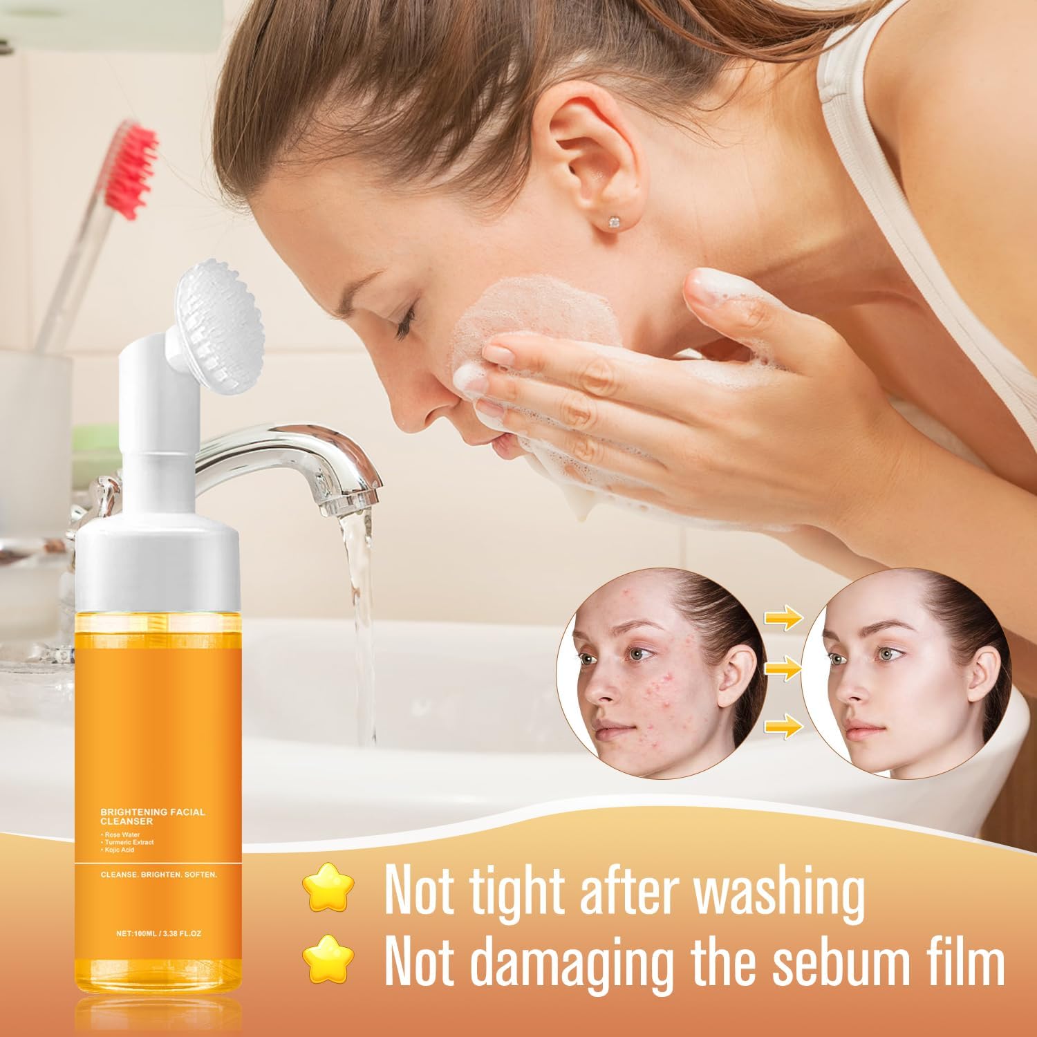 Turmeric Facial Cleanser, Turmeric Face Wash, Tur-Meric Foaming Facialcleanser, Turme-Ric Facial Wash, Turmerics Foaming Cleanser for All Skin Deep Cleaning (2Pcs)
