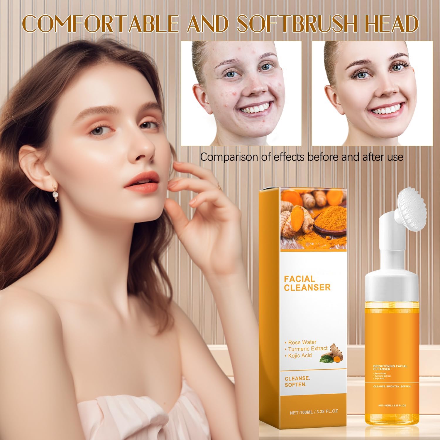 Turmeric Facial Cleanser, Turmeric Face Wash, Tur-Meric Foaming Facialcleanser, Turme-Ric Facial Wash, Turmerics Foaming Cleanser for All Skin Deep Cleaning (2Pcs)