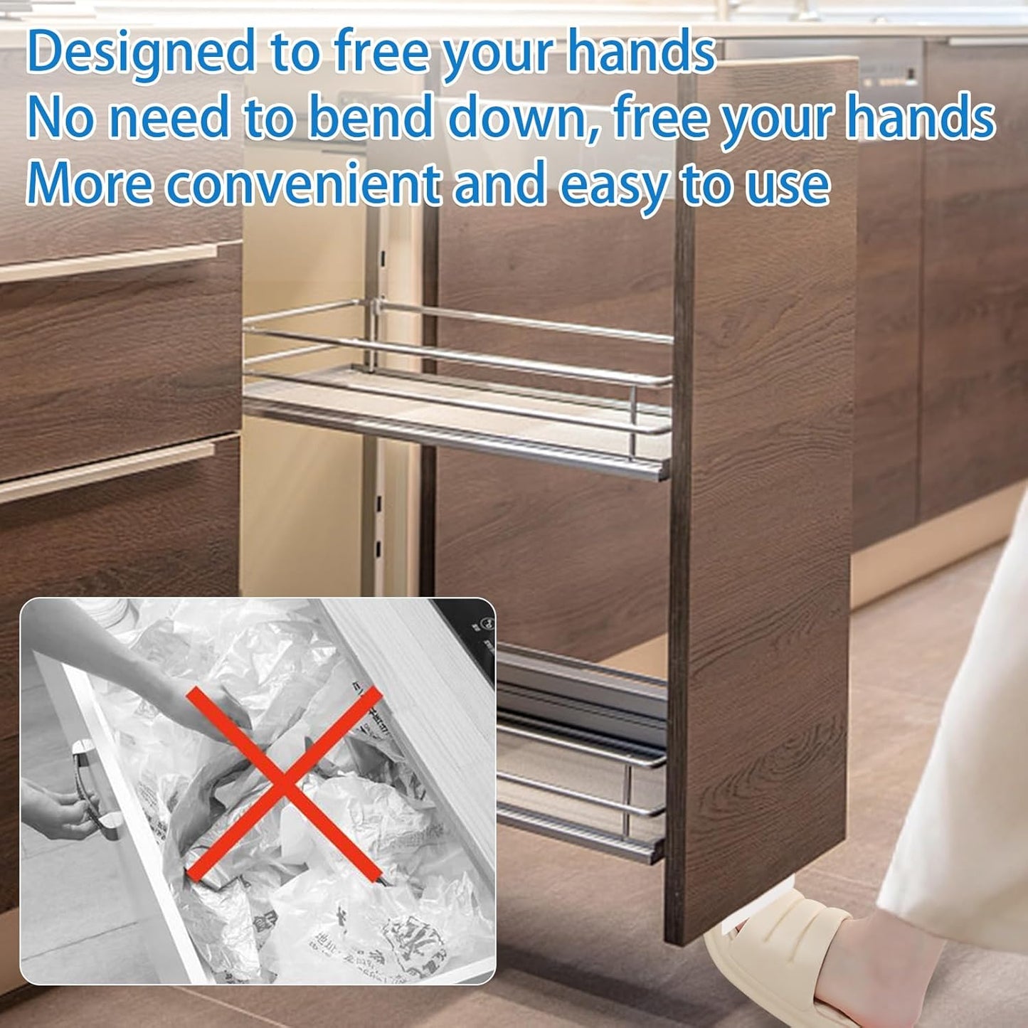Cabinet Foot Pull for Trash Can - Touchless Handle for Full Overlay Cabinet Door (1Pcs, White)