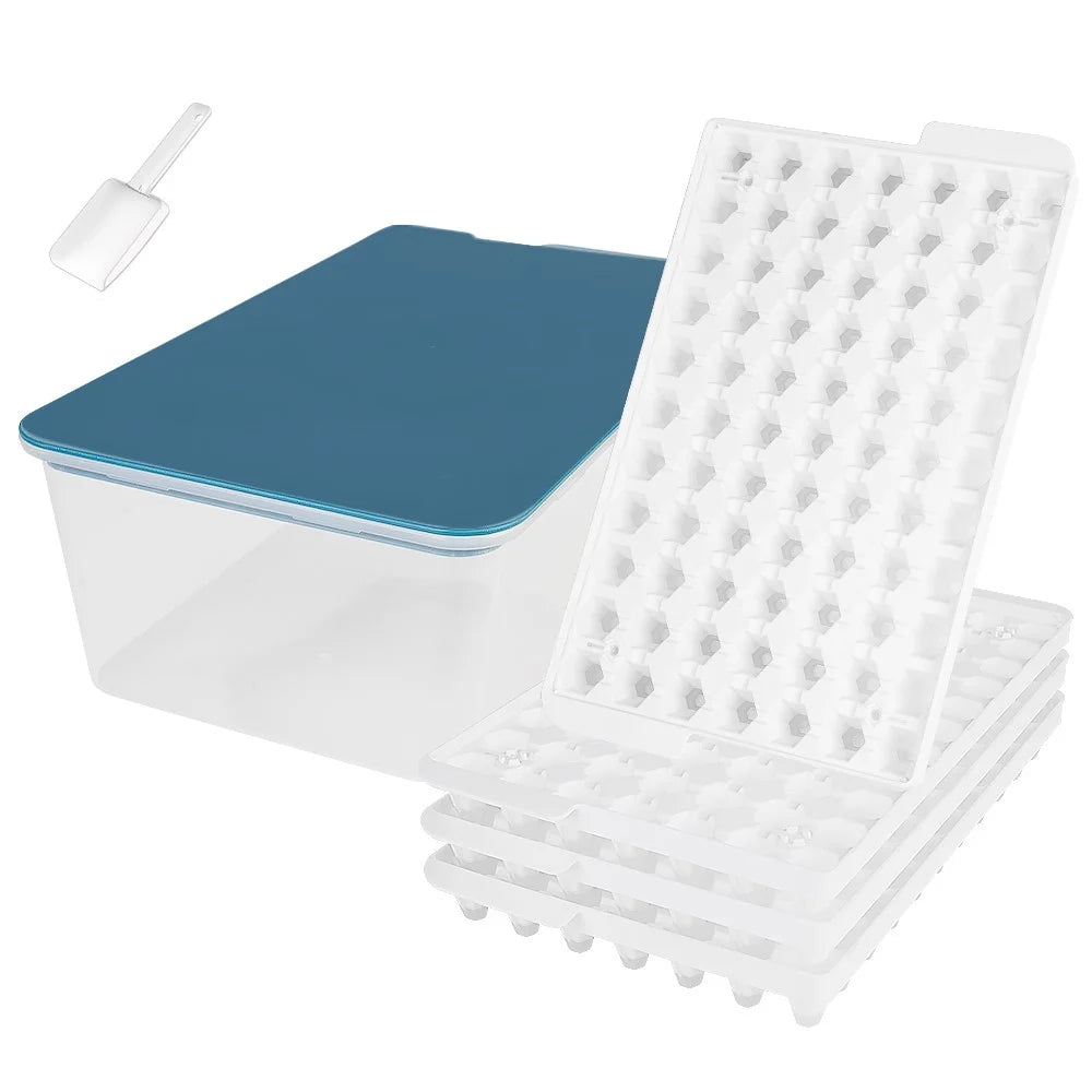 Ice Cube Tray Silicone Bottom with Ice Bin Scoop 308 Pcs Tiny Crushed Ice Cubes Molds for Chilling Drinks Coffee Juice Blue