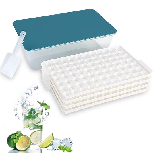 Ice Cube Tray Silicone Bottom with Ice Bin Scoop 308 Pcs Tiny Crushed Ice Cubes Molds for Chilling Drinks Coffee Juice Blue