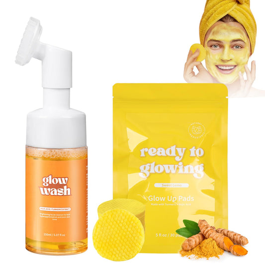 Turmeric Face Wash & Cleansing Pads, 100% Natural Cleanser with Brush, Suitable for All Skin Types