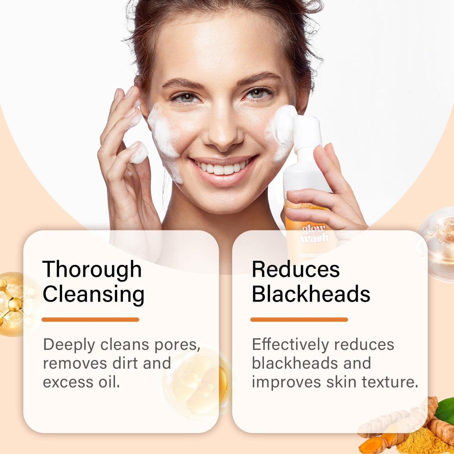 Turmeric Face Wash & Cleansing Pads, 100% Natural Cleanser with Brush, Suitable for All Skin Types