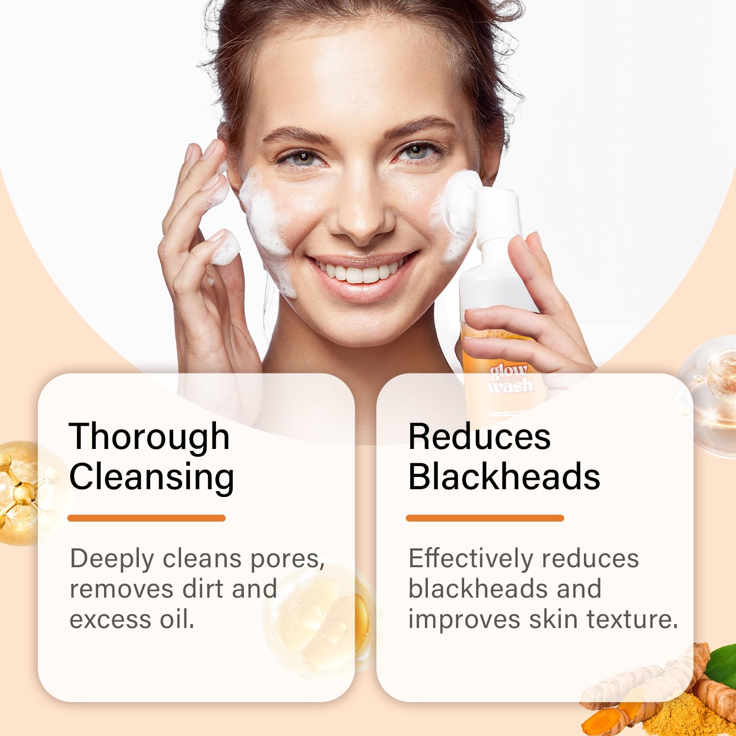 Turmeric Face Wash & Cleansing Pads, 100% Natural Cleanser with Brush, Suitable for All Skin Types