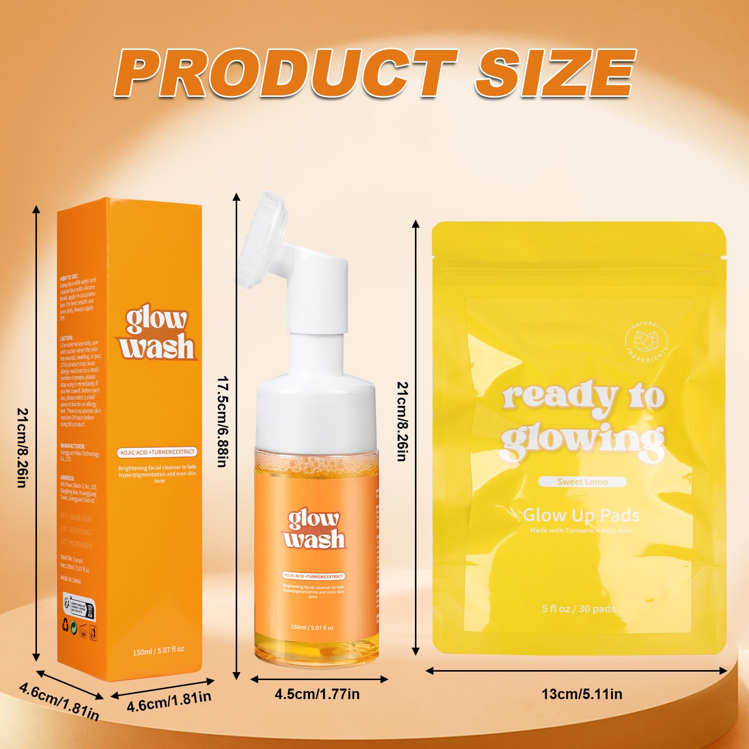 Turmeric Face Wash & Cleansing Pads, 100% Natural Cleanser with Brush, Suitable for All Skin Types