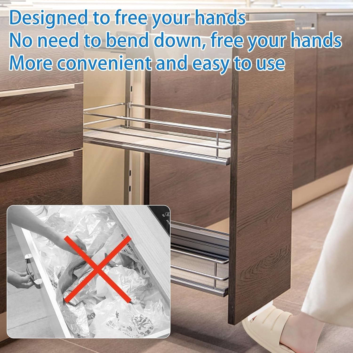 Cabinet Foot Pull for Trash Can - Touchless Handle for Full Overlay Cabinet Door (1Pcs, White)